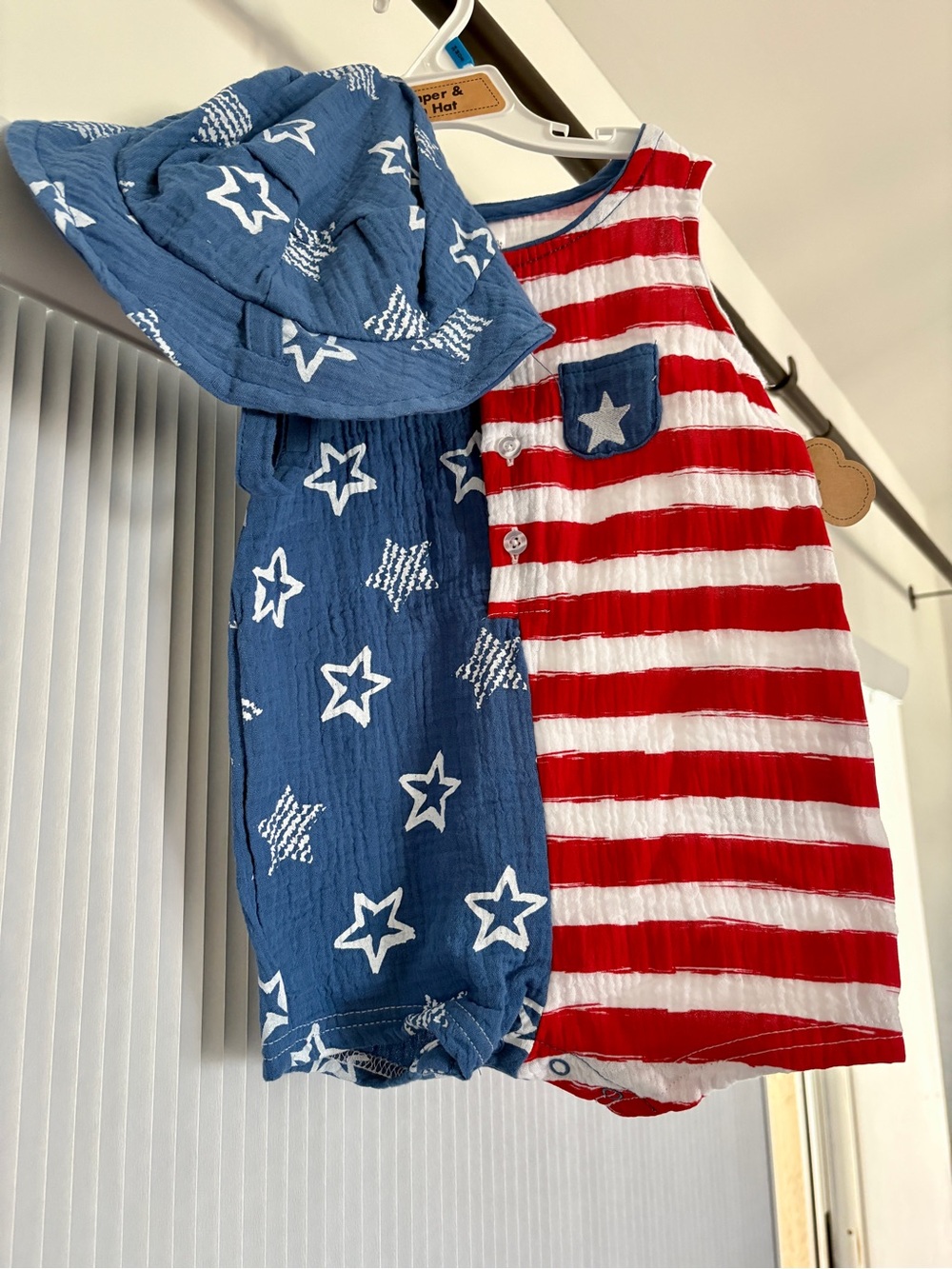 Baby Essentials Red, White & Blue Star-Stripes Sleeveless Romper with Hat